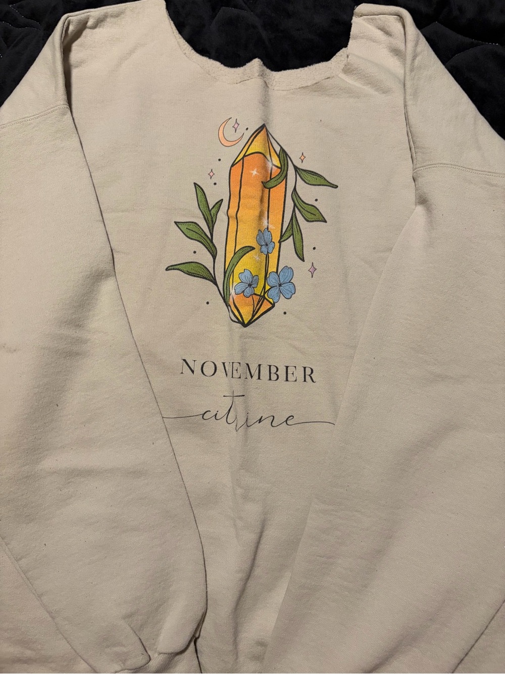Beige "November Citrine" Graphic Sweatshirt